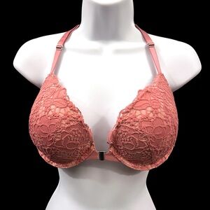 Victorias Secret Pink Lace Very Sexy Push Up Front Close Racerback Bra 34D